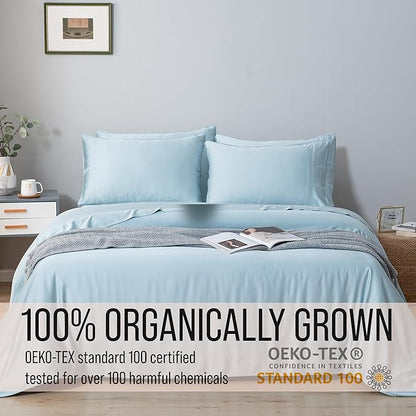 Bella Coterie 6 Piece Luxury Bamboo Viscose Queen Size Sheet Set | 100% Organically Grown | Cooling for Hot Sleepers | 18" Deep Pocket | Soft & Hypoallergenic | 4 Pillowcases [Coastal Blue]