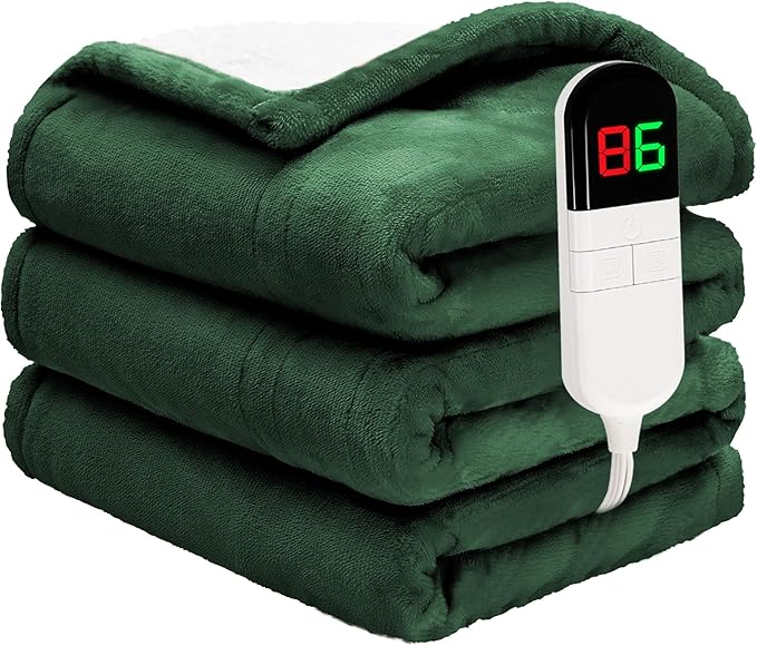Heated Throw Blanket 50"×60" - Premium Cosy Soft Electric Blanket with 6 Heating Levels,Fast Heating Flannel Sherpa Blanket for Bed & Couch - Auto Shut Off/Machine Washable (Green)