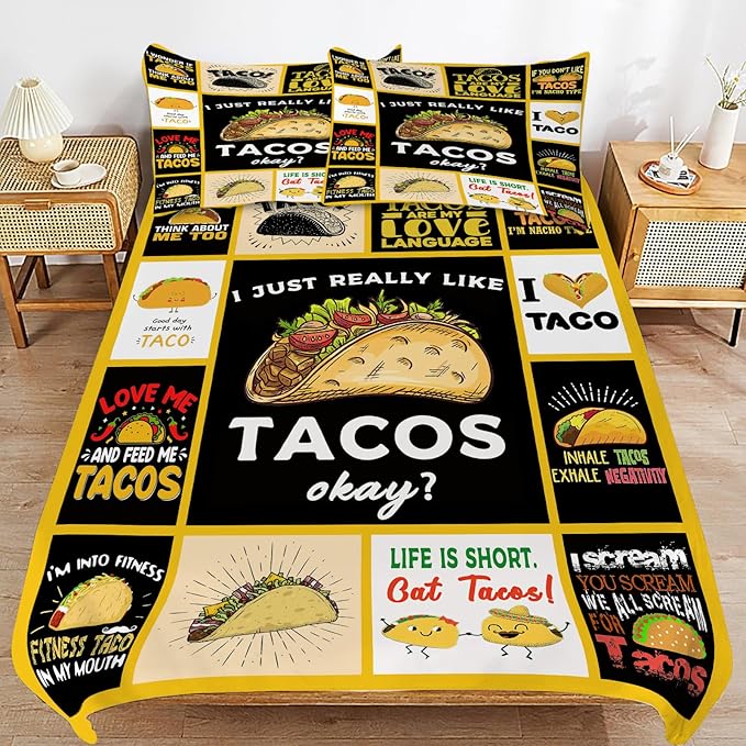 Taco Bedding Set Taco Food Theme Comforter Set for Kids Teens Adults Women Men Taco Duvet Cover Bedroom Decor Soft Full Size Quilt Cover with 2 Pillowcases