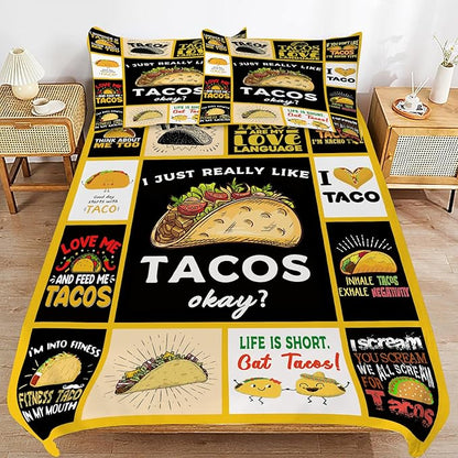 Taco Bedding Set Taco Food Theme Comforter Set for Kids Teens Adults Women Men Taco Duvet Cover Bedroom Decor Soft Full Size Quilt Cover with 2 Pillowcases