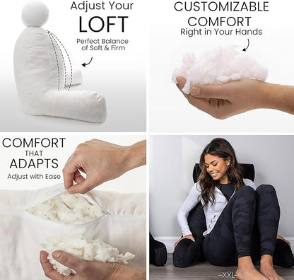Husband Pillow XXL - Reading Pillow Bed Chair with Arms & Back Support - Black - Back Pillow for Bed Sitting Up - Bed Rest Arm Pillow - Comfy Reading Pillow for Adults