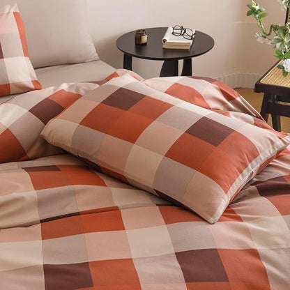 Wellboo Red Plaid Comforter Sets Cal King Taupe and Orange Grid Bedding Comforters Modern Minimalist Checkered Quilt Blankets Women Men Beige Checkerboard Bedding Soft Luxurious Brown Geometric Bed