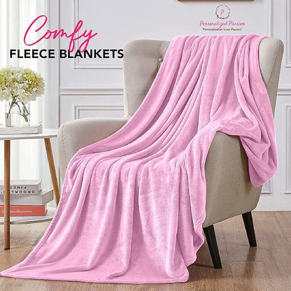 Personalized Blankets for Adults - Custom Blanket with Embroidered Name or Monogram - Soft Fleece Throw Cover for Bed & Couch - Light Pink (40"x60")