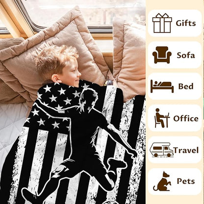 Soccer Throw Blankets for Kids Boys Teens 8-12, 60x50 Inches Plush Comfy Soft Sports Throws Decor for Couch Bed Home Gifts Ideas