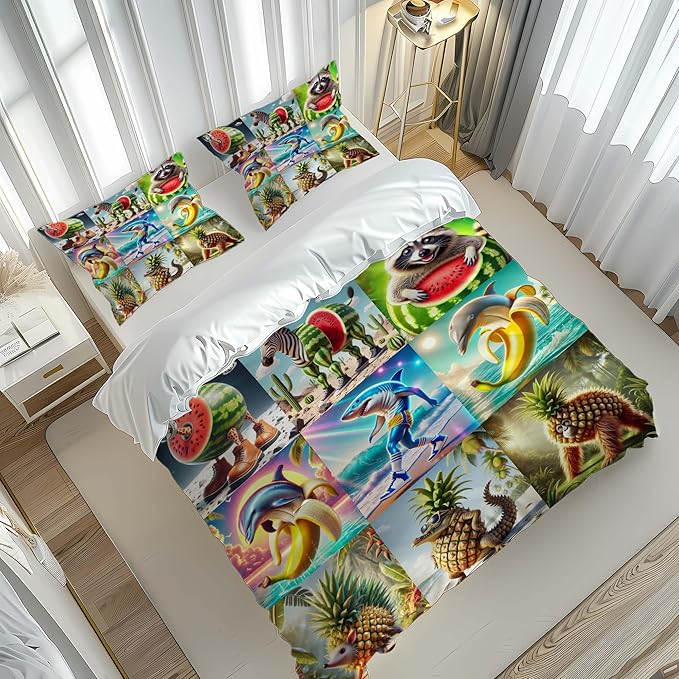 Funny Fusion Animals Bedding Set,Fusion Animals Duvet Cover Twin Full Queen King Set for Kids Boys Bed Decor Gifts (Color 12,King (104" x 90"))