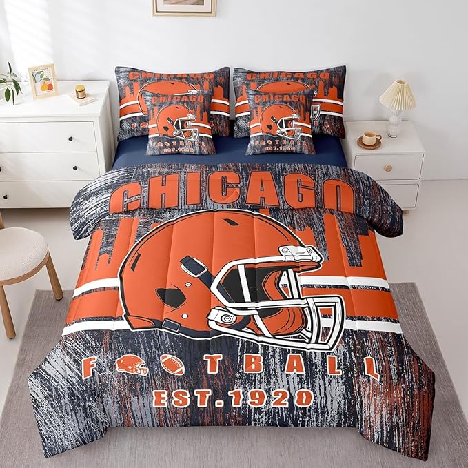 Erosebridal Football Bedding Set Queen for Boys Kids Gridiron Bed in A Bag, Sports Gaming Themed Bed Set Gifts for Rugby Sports Fans Decorative All Season Home Decor