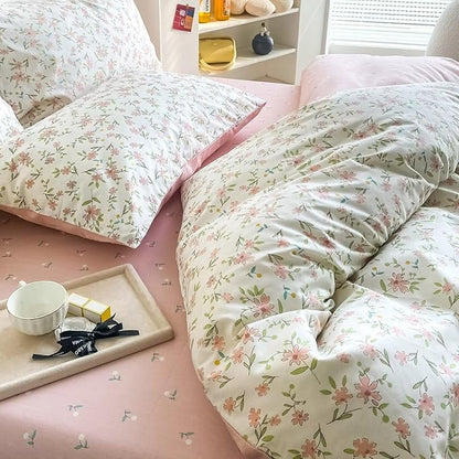 BuLuTu Pink Floral Duvet Cover Twin 100% Cotton Duvet Covers Set for Women Teen Girls Apricot Blossom Pink Flowers Reversible Twin Comforter Cover Garden Style Bedding Set,Zipper,Easy Care