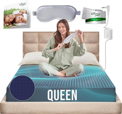 Earth Grounding Sheets Queen Size with 12% Silver Fiber & 4% Silk & 84% Cotton - Dark Blue - SGS Quality Certified Grounded Well Bed Sheet - Conductive Fitted Sheet for Better Sleep