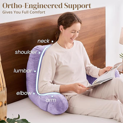 Sasttie Reading Pillow, Pillows for Reading or Relaxing – Ergonomic Support for Head, Neck, Back, and Lumbar, 21-Inch, Lavender