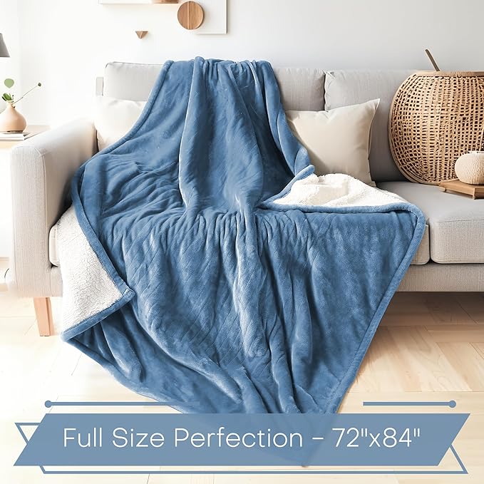 Electric Heated Blanket Full Size 72"x84" - Microplush & Sherpa Fabric Dual-Sided, 6 Heat Settings & 1-10 Hours Auto Off , Cozy Warming Throw for Home, Office, or Bed, Machine Washable，Slate Blue