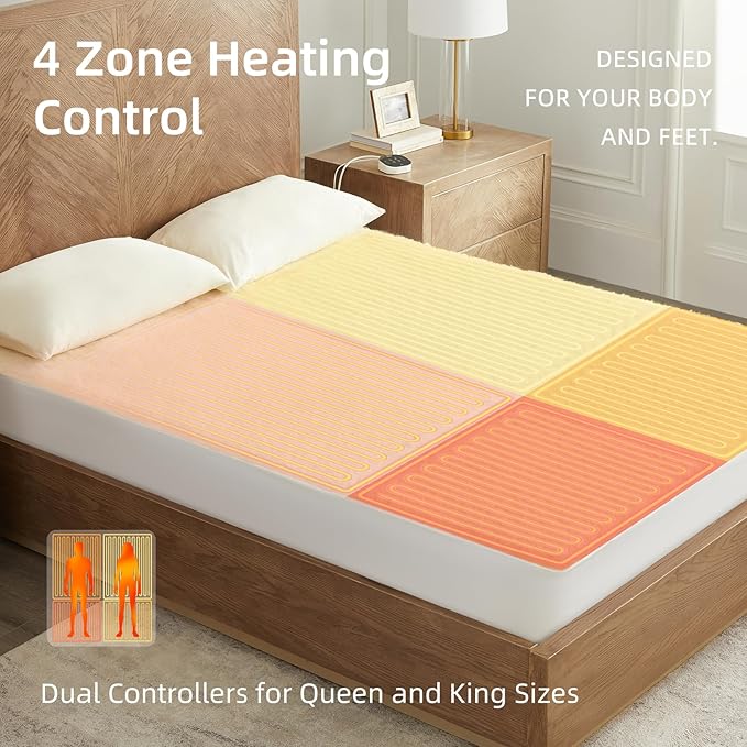 Bwarm Multi-Zone Heated Mattress Pad Queen Wool Electic Mattress Pad, Touchscreen Bed Warmer with 9 Heat Settings, 1-12 Hours Auto Off Memory Deep Pocket,Machine Wash White Queen 60" x 80"
