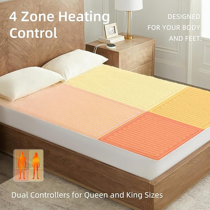 Bwarm Multi-Zone Heated Mattress Pad Queen Wool Electic Mattress Pad, Touchscreen Bed Warmer with 9 Heat Settings, 1-12 Hours Auto Off Memory Deep Pocket,Machine Wash White Queen 60" x 80"