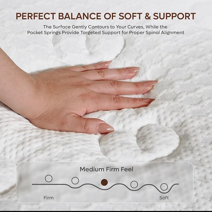 Bestier Mattress with Memory Foam & Individual Springs, Luxury Tencel Mattress for Cool Sleep and Pressure Relief, Mattress in a Box, Medium Firm, CertiPUR-US Certified (14 Inch, King)
