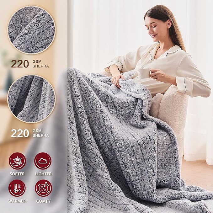 Heated Electric Blanket Full Size - 72"x84" Flannel Heating Blanket with 10 Heating Levels & 5 Time Settings Over-Heat Protection, Winter Warmer for Adults with ETL Certification（Grey）
