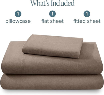 Bare Home Flannel Sheet Set 100% Cotton Twin Extra Long, Velvety Soft Heavyweight - Double Brushed Flannel - Deep Pocket (Twin XL, Taupe)