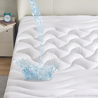 SLEEP ZONE Waterproof California King Mattress Topper for Back Pain Relief, Extra Thick and Soft Mattress Protector Cover with 8"-21" Deep Pocket, Overfilled Down Alternative Filling (White, Cal King)