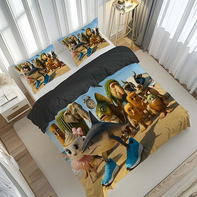 Italian Brainrot Bedding Duvet Cover Set,Funny Fusion AnimalsTwin Full Queen King Comforter Cover Bedding Set for Kids Boys Bed Decor Gifts ﻿ (Color 17,Twin (68" x 90"))