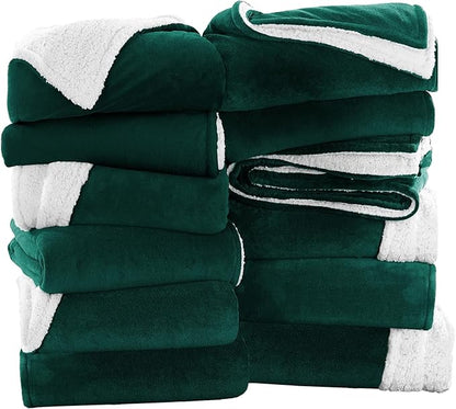 IR Imperial Rooms Emerald Green Sherpa Fleece Throw Blanket Twin Size for Bed - Wholesale Bulk Pack of 12 Sherpa Blankets - Soft Fluffy Throw Blankets for Hotels, Guest Bedroom, 60x80 Inches