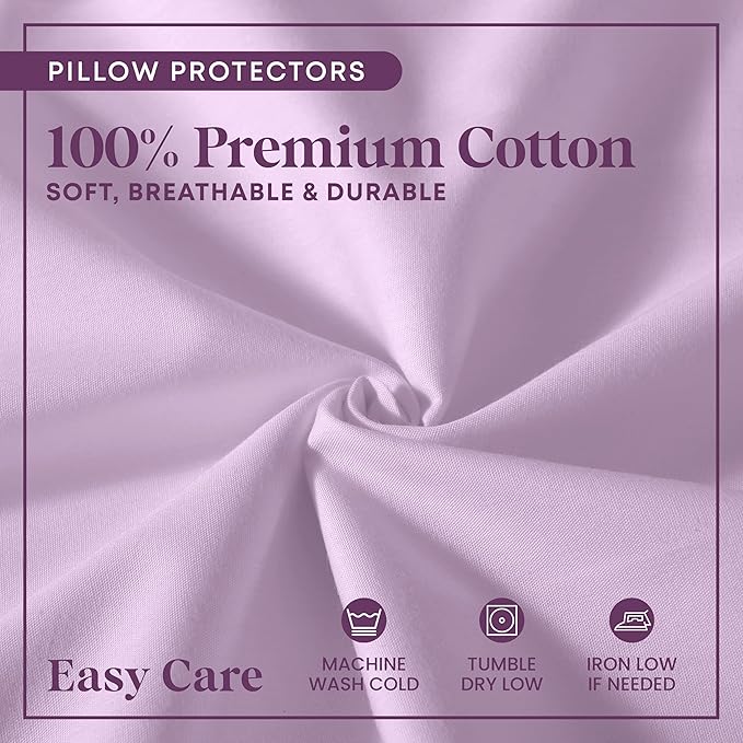 CirclesHome Pillow Protectors 4 Pack Queen Zippered - 100% Cotton Breathable Pillowcases - Protects Pillows from Dirt, Dust and Debris (Queen- Set of 4 - 20x30)