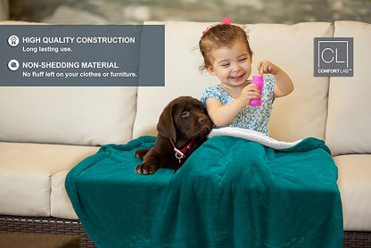Comfort Lab Reversible Flannel Sherpa Throw Blanket - Elegant Fluffy Throw Blankets for Couch and Home Decor - Anti Pilling Non Shedding Cozy & Warm Fleece Throws - Baby/Pet (30" x 40") - Teal