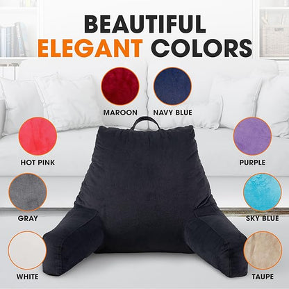 Cheer Collection Reading Pillow with Arms – Portable Bed Pillow for Sitting Up & Support, Hollow Fiber-Filled Back Rest Pillow for Sitting in Bed & Couch, Machine Washable, Black