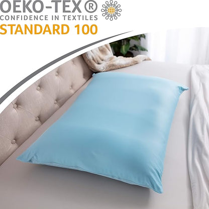 PILLOWY Premium Microbead Bed Pillow, X-Large Extra Fluffy But Supportive - Ultra Comfortable Sleep with Silk Like Anti Aging Cover 85% Spandex/ 15% Nylon Breathable, Cooling Sweet Baby Blue