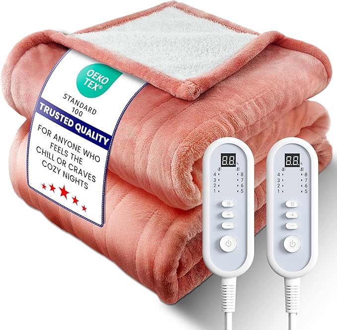 Electric Heated Blanket King, Ultra‑Cozy Premium Flannel & Sherpa, Even Heat Distribution & Stable Temp, 1–10H Auto‑Off, 8 Temps (86–125.6°F), Overheat Protection, Ideal Gifts for Grandma