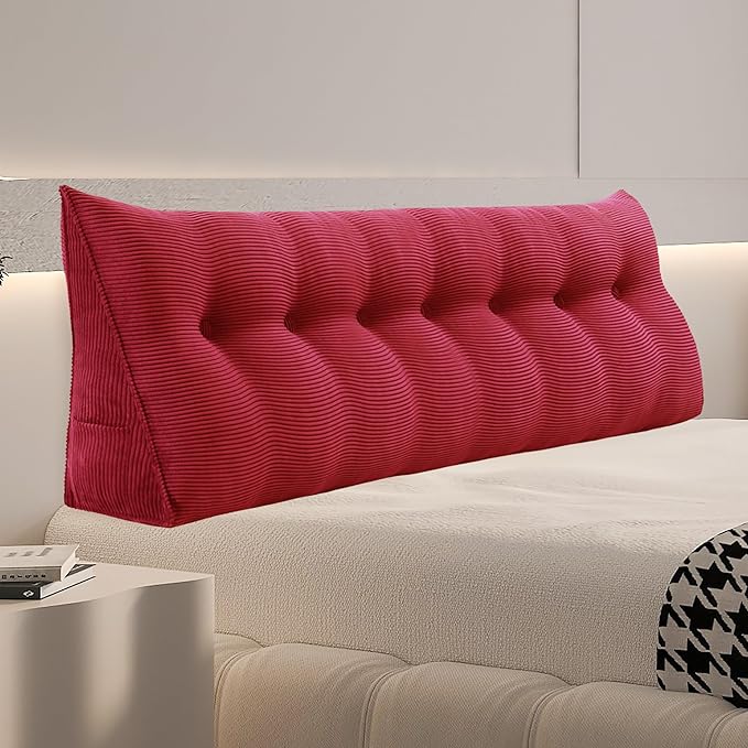 Daneey Headboard Pillow King, Triangular Wedge Headboard Pillow with Soft Corduroy Fabric, Wedge Bed Backrest Pillow for Sitting Up, Reading or Working, Long Bolster Pillow with Removable Cover, Red