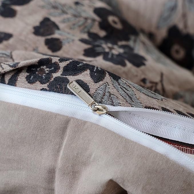 BuLuTu Vintage Muslin Duvet Cover Set Twin, 100% Cotton Linen Like Comforter Cover Boho Floral Quilt Cover with 2 Pillowcases, 86"x68", Soft Breathable Bedding Set, Zipper & Corner Ties