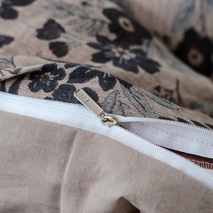 BuLuTu Vintage Muslin Duvet Cover Set Twin, 100% Cotton Linen Like Comforter Cover Boho Floral Quilt Cover with 2 Pillowcases, 86"x68", Soft Breathable Bedding Set, Zipper & Corner Ties