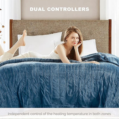 Degrees of Comfort Heated Blanket King Size – Dual Control, Soft Microplush Electric Blankets – Auto Shut Off, Machine Washable – Cozy Bed Warmer for Winter, Blue