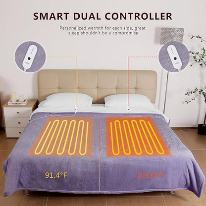 ESTINGO Electric Heating Blanket Queen Size, Heated Electric Blanket with 5 Heating Levels & 10 Hours Auto Off, Machine Washable Plush Heated Blanket 84" x 90", Lavender Violet