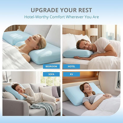Cooling Pillow for Sleeping, Gel Memory Foam Pillow with Reversible Cover, Neck Support for Side, Back and Stomach Sleepers, Removable & Machine Washable Cover, Bed Pillows for Hot Sleepers, Blue