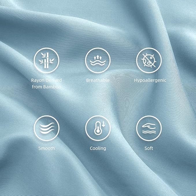 Queen Pillowcases, Cooling Viscose from Bamboo Pillow Covers with Envelope Closure, Soft Moisture-Wicking for Hot Sleepers, Hair and Skin-Friendly, Aqua Blue, 2 Pack
