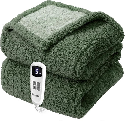 Heated Blanket Electric Blanket Twin - Fast Heating Blanket Throw Double Sided Sherpa Ultra Soft Cozy with 10 Heating Levels & 2-10 Hours Auto Off, Mashine Washable, 62 x 84 Inches, Sage Twin