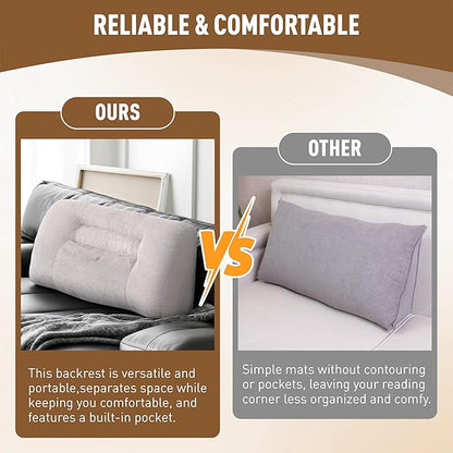 Reading Pillow for Couch, Bed Rest Back Pillow with Front Pocket, Comfortable Back Pillows for Sitting in Bed, Daybed, Tatami, Living Room