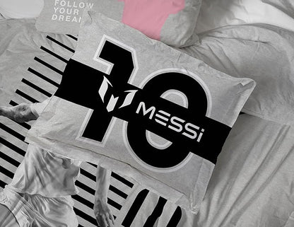 Jay Franco Kids Comforter Set Includes Sheets and Pillow Cover - Soft and Cozy Bed Set for Stylish Room Décor, Grey - Lionel Messi, 7 Piece Queen