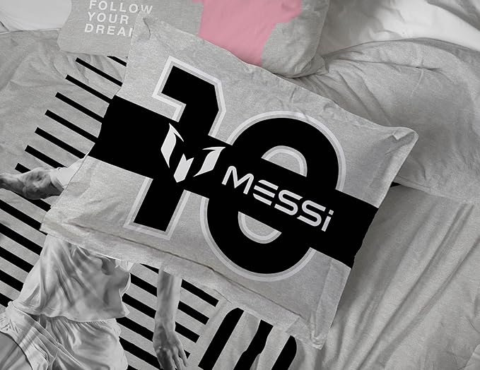 Jay Franco Kids Comforter Set Includes Sheets and Pillow Cover - Soft and Cozy Bed Set for Stylish Room Décor, Grey - Lionel Messi, 7 Piece Full