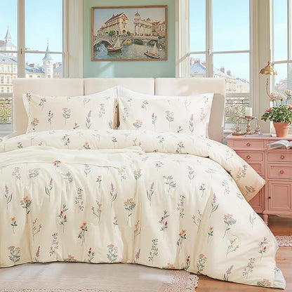 Cream Duvet Cover Set King Size 100% Washed Cotton Linen Like Textured Comforter Cover 3 Pcs Luxury Soft and Breathable Floral Duvet Cover with Zipper Closure