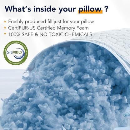 Cooling Adjustable Pillow for Hot Sleeper, Custom Loft Support with Breathable Shredded Memory Foam CertiPUR-US Certified Standard Size Bed Pillow for Side, Back, Stomach Sleeper Gift for Better Sleep