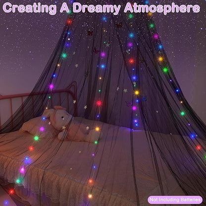FIOBEE Bed Canopy for Girls Room Bed Canopy Curtains with Led Lights Mosquito Net DIY Princess Room Décor with Stars Butterflies for Kids Bedroom, Black