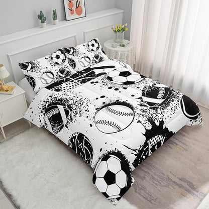 Axolotl Ball Sports Comforter Set Twin,Football Soccer Bedding Set,Football Baseball Game Comforter Set,Baseball Bedding Set,Hip Hop Graffiti Artwork Bedding for Boys Kids Men,1 Quilt 2 Pillowcases