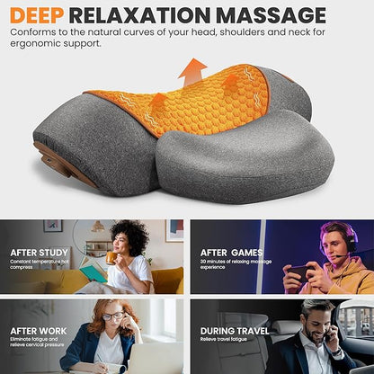 3-in-1 Rechargeable Neck Massager Pillow - Pillow Massage Neck Hump for Shoulder Pain, Deep Tissue Pain Relief, with Heating and Traction Function, Hump Corrector for Women