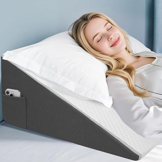 12 inch Bed Wedge Pillow for Sleeping, Reading & Resting, Cooling Memory Foam Incline Pillow Wedge for Adults Seniors, Ideal for Couch, Bedroom & Living Room, Removable Washable Cover
