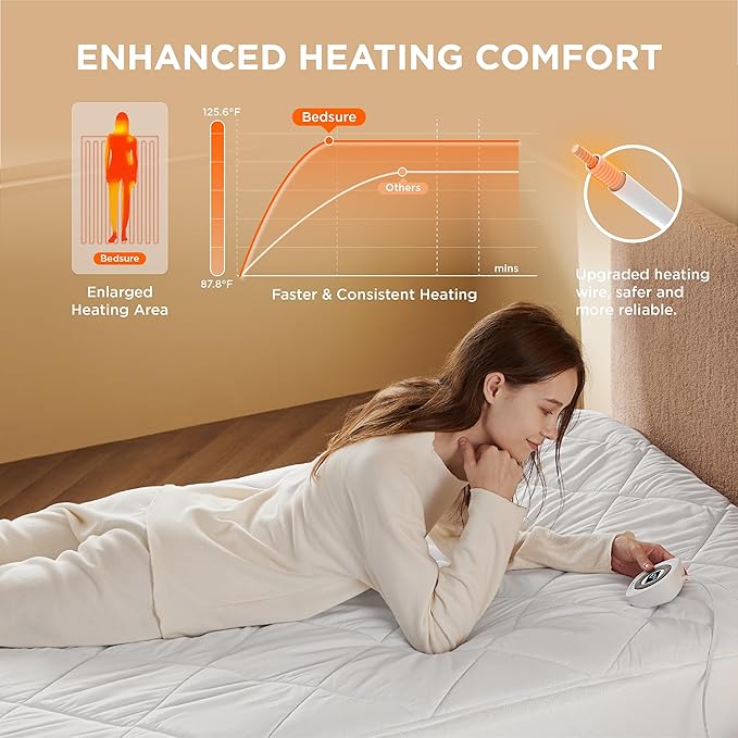 Bedsure Heated Mattress Pad Full - Bed Warmer with Memory & Preheat Functions, 12-Hour Auto Off & 10 Heat Settings, Single Controller, Fast Heating, Brushed Electric Mattress Pad Full, 54"x75"