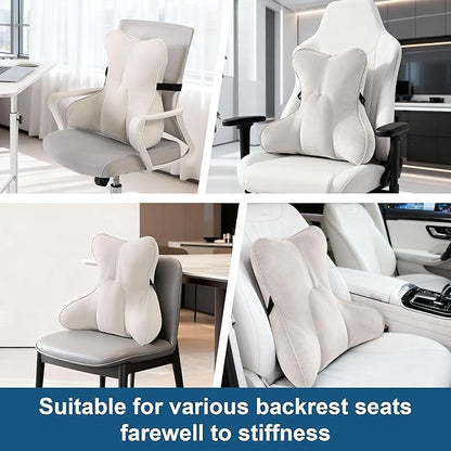 Lumbar Support Pillow – Multi-Functional Ergonomic Back Cushion for Office Chair, Car Seat & Sofa, Reading Pillow with Firm Multi-Zone Support to Relieve Lower Back Pain,Misty White