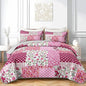QOOMO Patchwork Quilt Set Full/Queen Size,Boho Bedspread Coverlet Set,Pink Floral 3Pcs Bedding Set Printed Quilt with 2 Pillowcases,Soft and Lightweight,for All Seasons