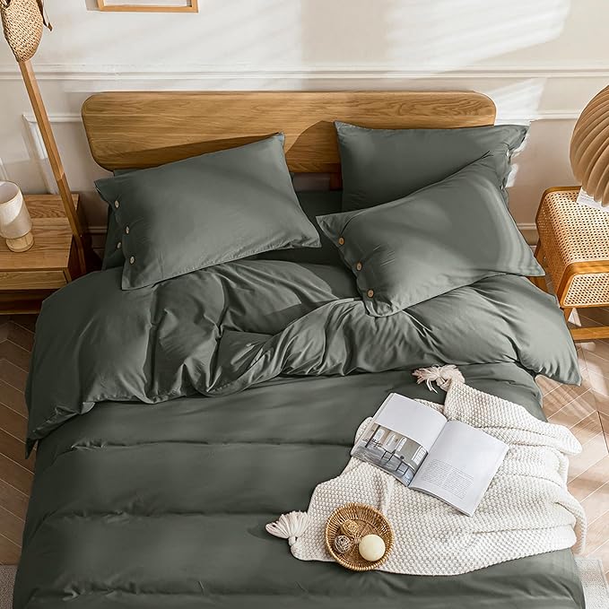 JELLYMONI Cotton Duvet Cover Cal King Size - Gray Comforter Cover with Button 100% Washed Cotton 3PCS Breathable Soft Solid Bedding Set Duvet Cover 104×98in & 2 Pillowcases (NO Comforter)