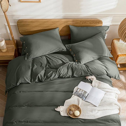 JELLYMONI Cotton Duvet Cover Twin Size - Gray Comforter Cover with Button 100% Washed Cotton 2PCS Breathable Soft Solid Bedding Set Duvet Cover 68×90in & 1 Pillowcase (NO Comforter)