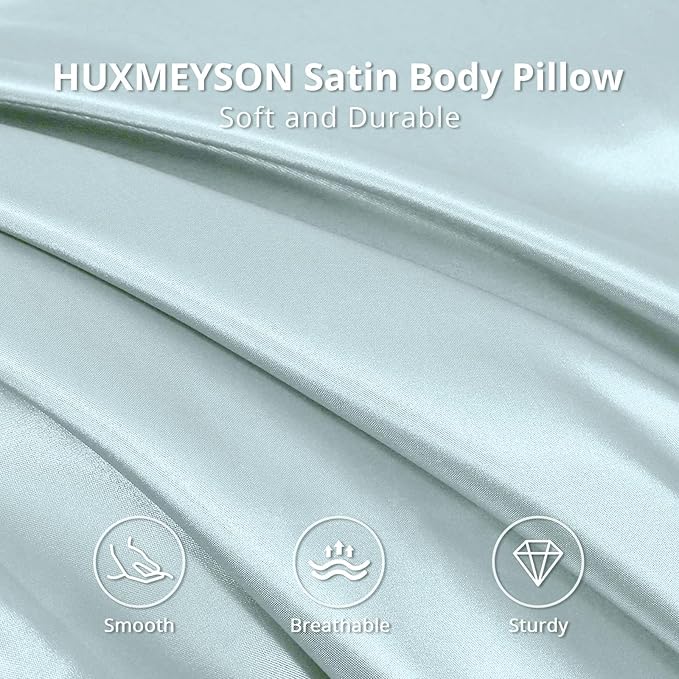 HUXMEYSON Body Pillow with Satin Pillowcase, Body Pillow for Adults, Removable Cover, Ice Blue (20"x54")